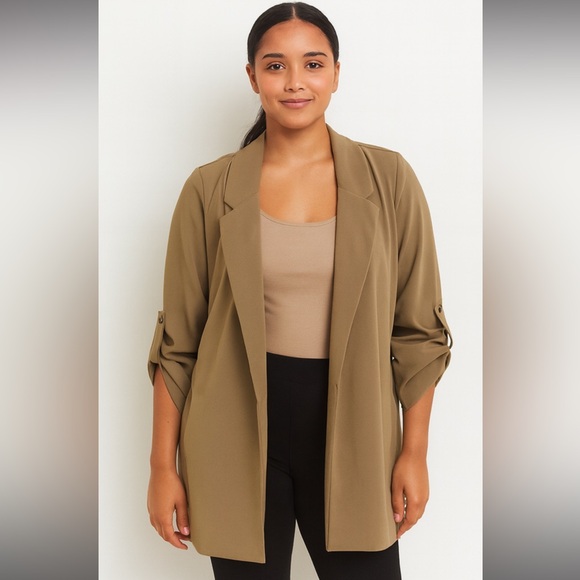 Timing Jackets & Blazers - Women's Tan Blazer Jacket-Size Large-pinned up sleeves- lightweight
